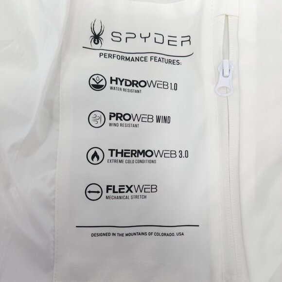 Spyder Womens Size L Puffer Jacker Coat White ProWeb-Wind ThermoWed FlexWeb $199 - Picture 9 of 14